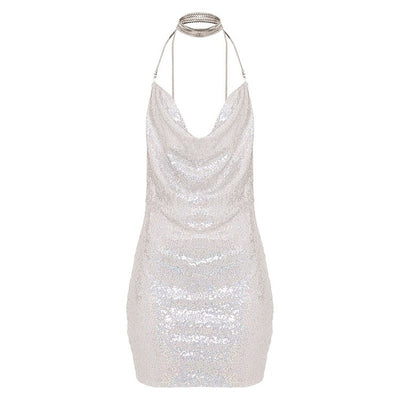 Rhine Metal Chain Glitter Backless Slip Sequins