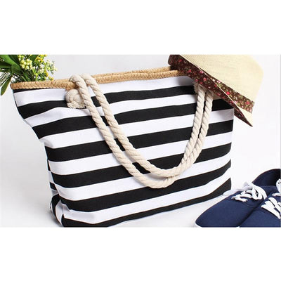 Beach Tote Bag Capacity Striped Shoulder Bag