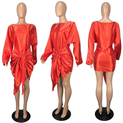 Satin Mini Women Dress  O Neck