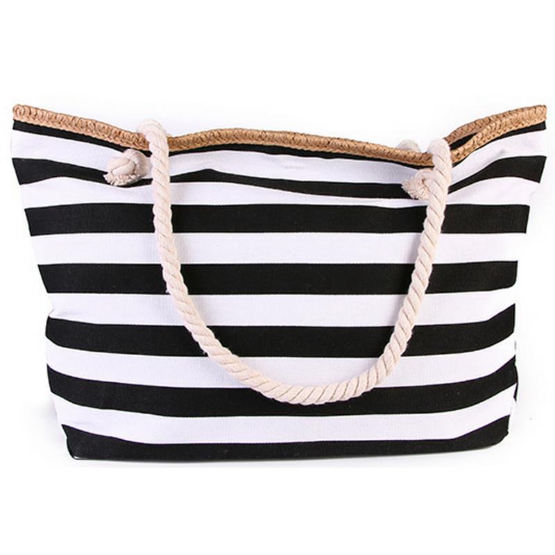 Beach Tote Bag Capacity Striped Shoulder Bag