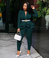 Full Sleeve Ruffles Blazers Pencil Pants Suit