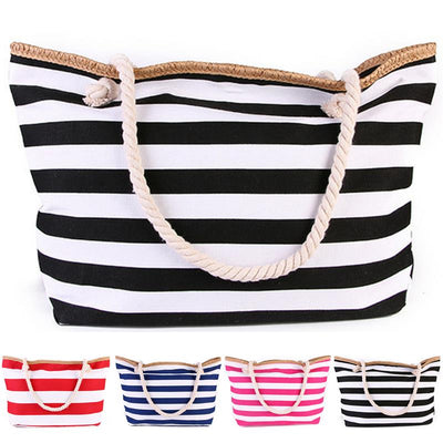 Beach Tote Bag Capacity Striped Shoulder Bag