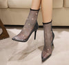 Rhinestone Mesh Pointed toe Sandals Ankle Boots Stiletto High Heels