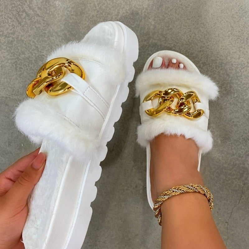 Plush Slippers Fashion Open Toe Solid Color