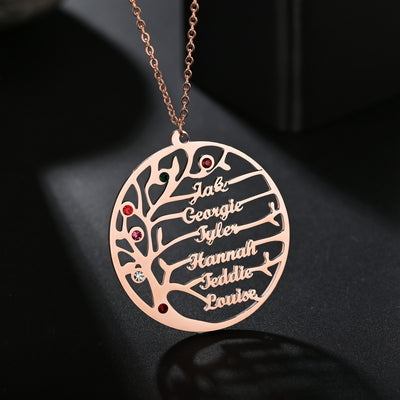 Life Tree 1-6 Names Necklace Personalized Stainless Steel  Birthstone