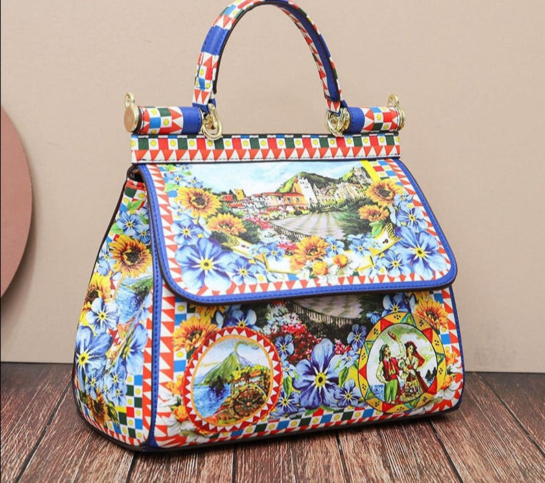 Retro Style Frame Women Totes Classic Printing