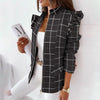 Casual Plaid Jacket Women Long Sleeve Ruffles