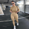 Two Piece Sets  Solid Autumn Tracksuits High Waist Stretchy  Crop Tops And Leggings