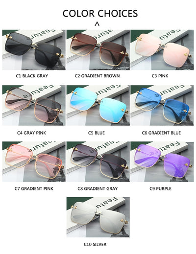 Oversize Rimless Square Bee Sunglasses Women Men Small Bee Glasses Gradient Sun Glasses Female UV400