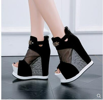 Ankle Boots Hollow High Slope With The Fish Mouth Thick Bottom Wedges