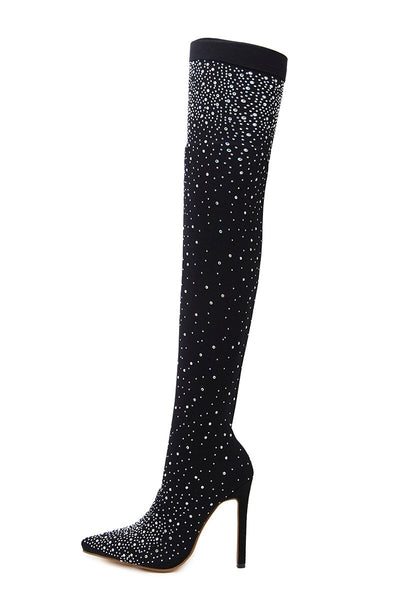 Over The Knee Boots Rhinestone  Bling Thigh Boots