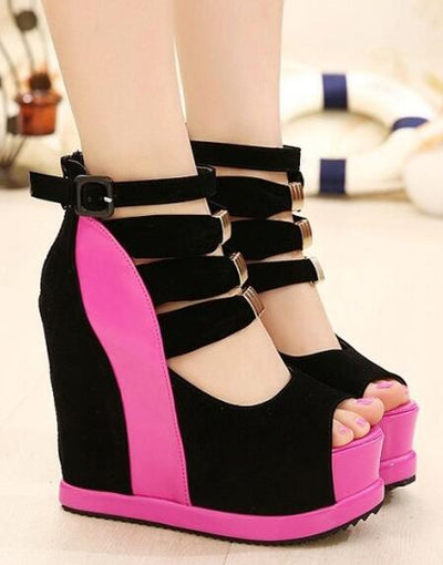 Ankle Boots Hollow High Slope With The Fish Mouth Thick Bottom Wedges