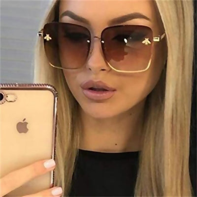 Oversize Rimless Square Bee Sunglasses Women Men Small Bee Glasses Gradient Sun Glasses Female UV400