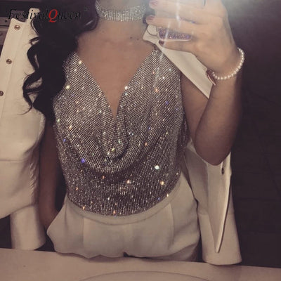 Rhinestone Backless Crop Top