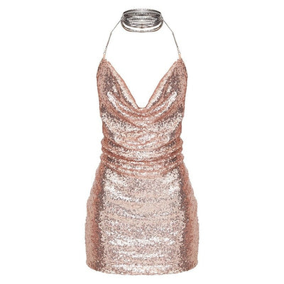 Rhine Metal Chain Glitter Backless Slip Sequins