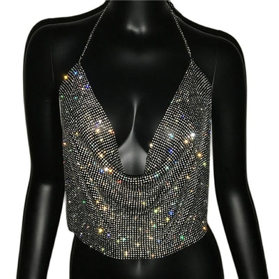 Rhinestone Backless Crop Top