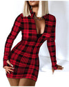 Long Sleeve  Mini Dress Deep V Neck Print Club Casual Robe