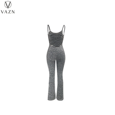 Striped Sweet Spaghetti Strap Sleeveless High Waist Women Flare Skinny Jumpsuits