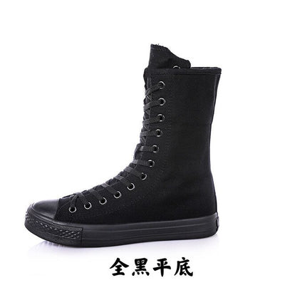 Canvas Casual High Top Shoes Long Boots Lace-Up Zipper  Flat Boots Sneakers