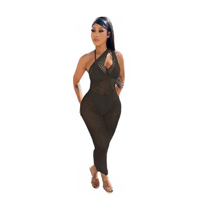 Long Dress Women  Mesh One Shoulder Cut Out