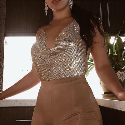 Rhinestone Backless Crop Top