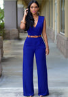 Jumpsuits With Sashes Notched Wide Leg Rompers Sleeveless Summer Formal