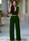 Jumpsuits With Sashes Notched Wide Leg Rompers Sleeveless Summer Formal