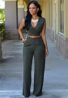 Jumpsuits With Sashes Notched Wide Leg Rompers Sleeveless Summer Formal