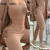 Solid Lace Up Jacket Straight Leg Two Pieces Jumpsuit