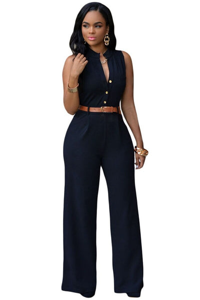 Jumpsuits With Sashes Notched Wide Leg Rompers Sleeveless Summer Formal