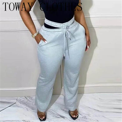 Cutout Waist Pocket Detail Drawstring Pants Sweatpants Elastic Waist