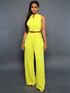 Jumpsuits With Sashes Notched Wide Leg Rompers Sleeveless Summer Formal