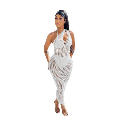 Long Dress Women  Mesh One Shoulder Cut Out