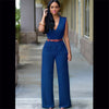 Jumpsuits With Sashes Notched Wide Leg Rompers Sleeveless Summer Formal