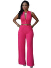 Jumpsuits With Sashes Notched Wide Leg Rompers Sleeveless Summer Formal