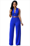 Jumpsuits With Sashes Notched Wide Leg Rompers Sleeveless Summer Formal