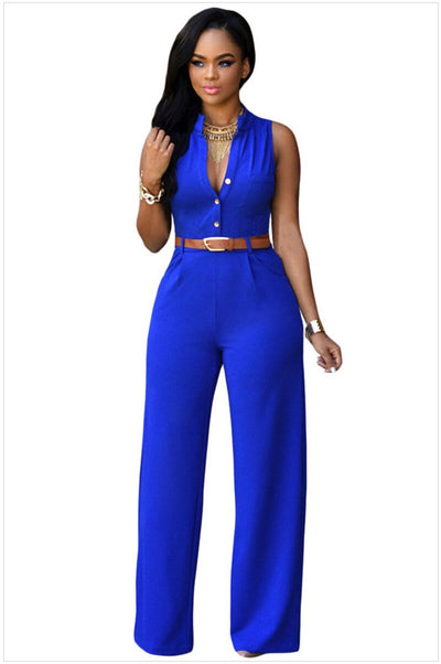 Jumpsuits With Sashes Notched Wide Leg Rompers Sleeveless Summer Formal