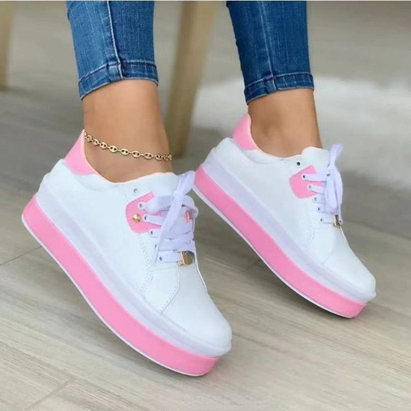 Platform Shoes  Casual PU Fashion Lace-Up Sneakers Wedge Flats