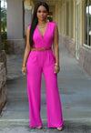 Jumpsuits With Sashes Notched Wide Leg Rompers Sleeveless Summer Formal