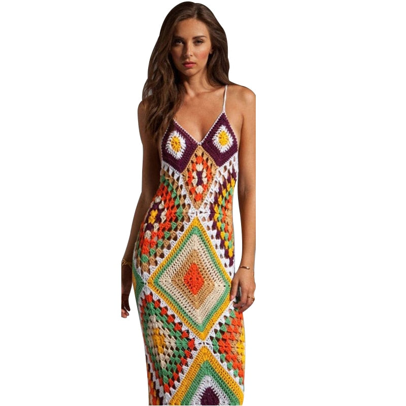 Maxi Dress Cover Up Sundress  Knitted  Bohemian Swimwear