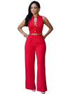 Jumpsuits With Sashes Notched Wide Leg Rompers Sleeveless Summer Formal