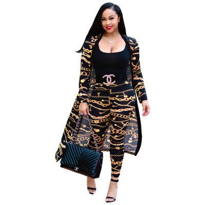 Two-piece Long-sleeved Printed Jacket Cloak And Leggings