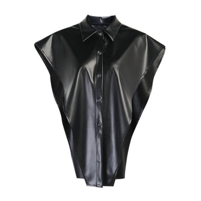 Women's PU Leather Shoulder Loose Shirt Vest