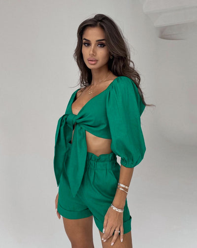 Two Piece Balloon Sleeve Cardigan Casual Shorts