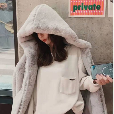 Im Warm Plush Hooded Loose Coat