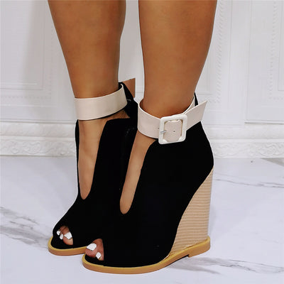 Wedge With One-line Strappy Roman Heel Sandals