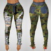 Ripped High-waisted  And Frayed Camouflage  Pants