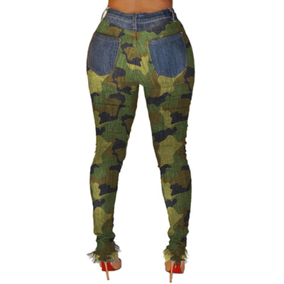 Ripped High-waisted  And Frayed Camouflage  Pants