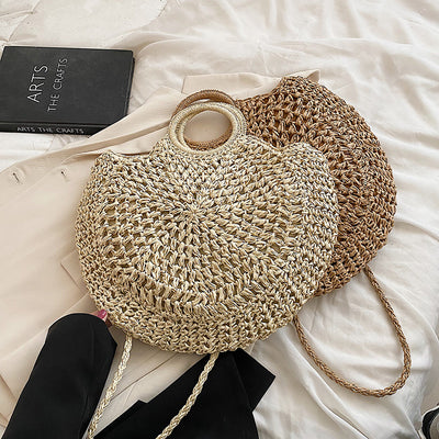 Straw Beach Shoulder Circle Rattan Bags  Woven Totes