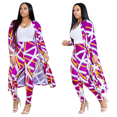 Two-piece Long-sleeved Printed Jacket Cloak And Leggings